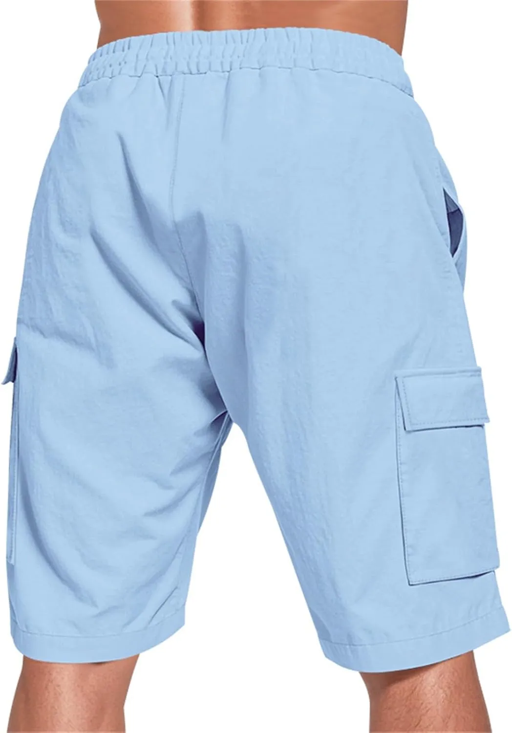 Linen Cargo Shorts for Men Baggy Elastic Waist Shorts with Pockets Lightweight Casual Summer Vacation Bermuda Short