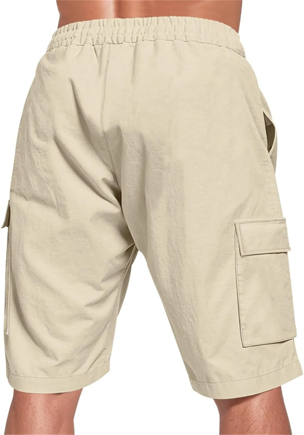 Linen Cargo Shorts for Men Baggy Elastic Waist Shorts with Pockets Lightweight Casual Summer Vacation Bermuda Short