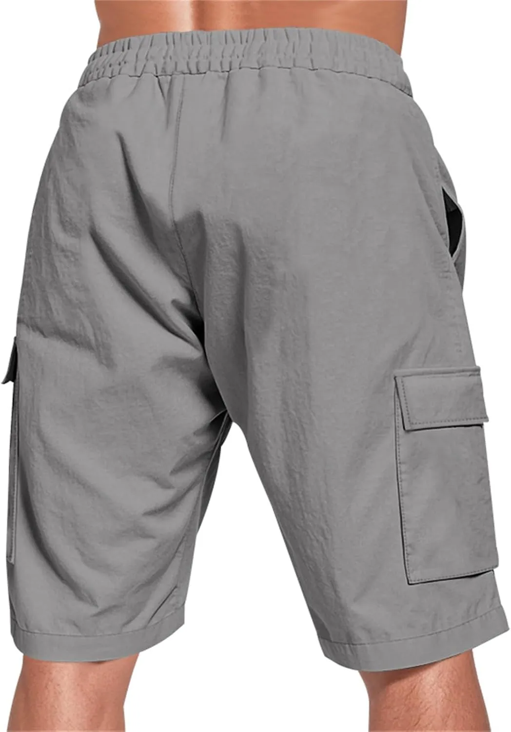 Linen Cargo Shorts for Men Baggy Elastic Waist Shorts with Pockets Lightweight Casual Summer Vacation Bermuda Short
