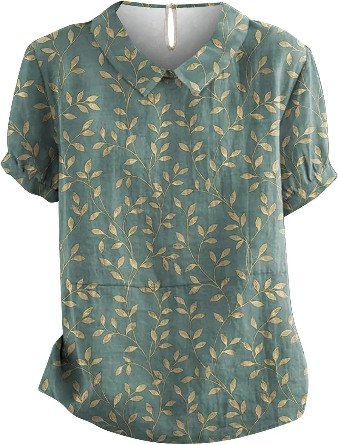 Linen Tops for Women Summer Peterr Pan Collar Puff Short Sleeve Shirts Linen Loose Large Size Thin Lapel Shirt Short