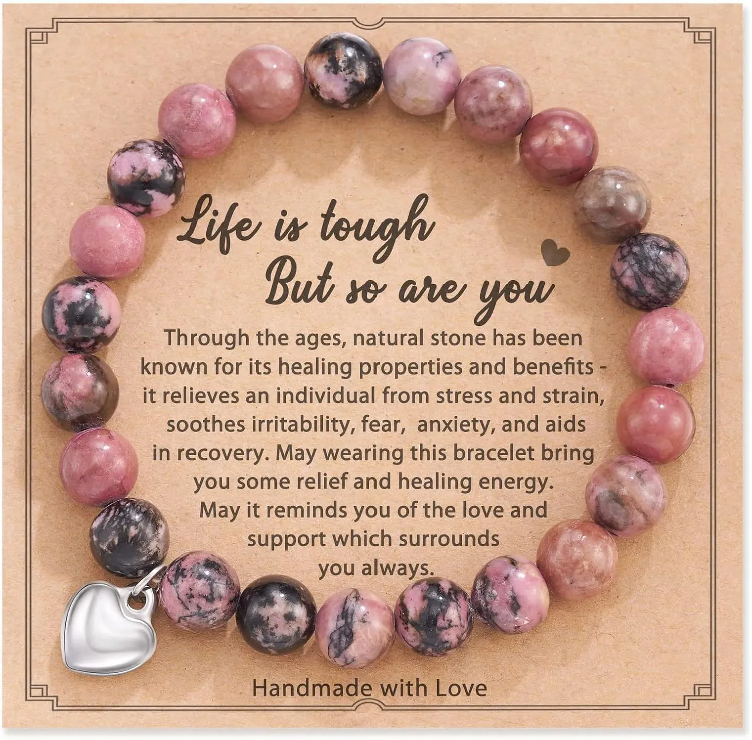 LIU JUN Get Well Soon Gifts -Natural Stone Healing Relaxation Bracelets,8mm Anti-Anxiety Crystal Stone Yoga Beads, Stress Relief Stretch Bracelets for Women Men