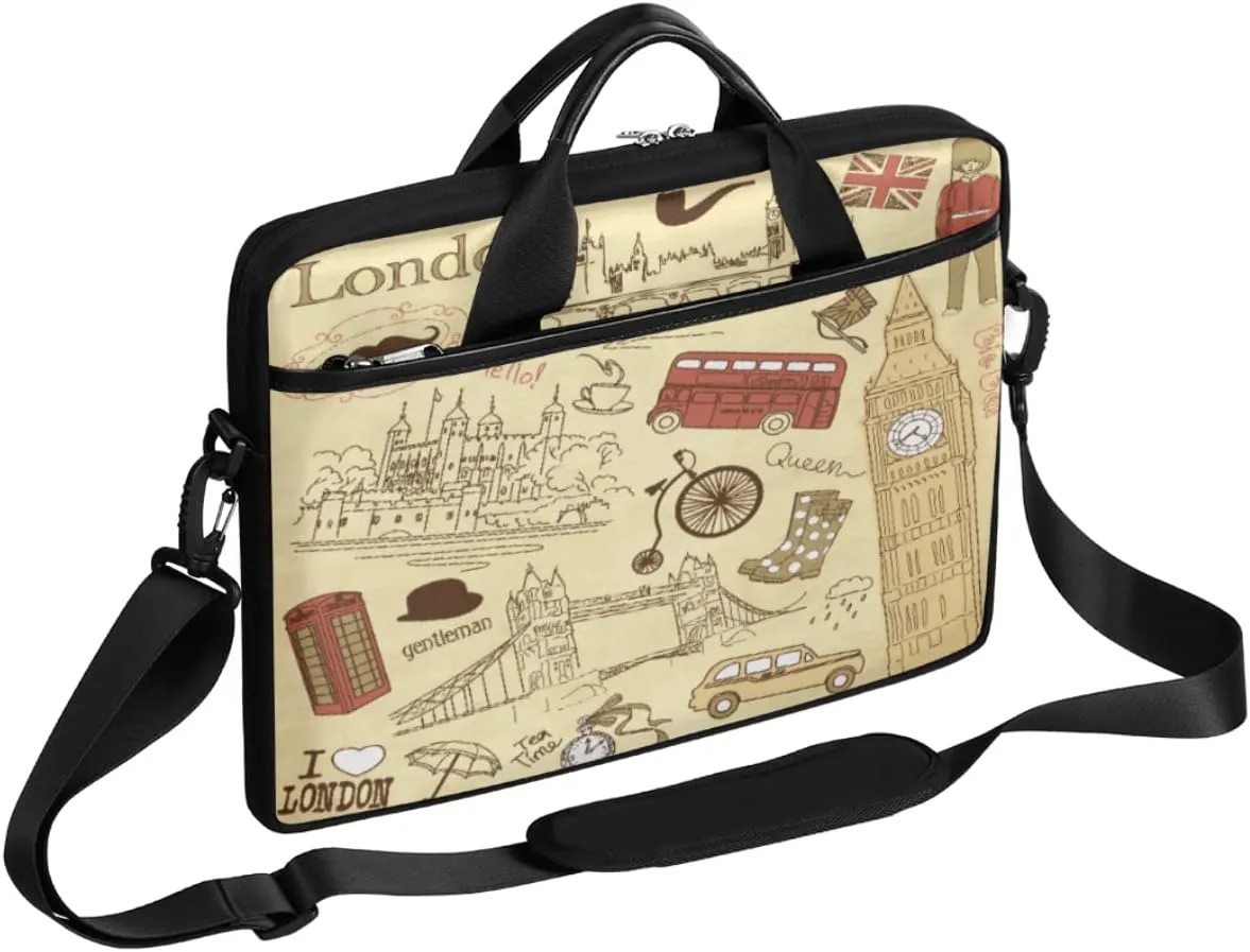 London Landmark Backdrop Laptop Shoulder Messenger Bag Waterproof Laptop Briefcase with Handle and Padded Strap Case Sleeve for 13 13.3 14 15.6 Inch Laptop Case