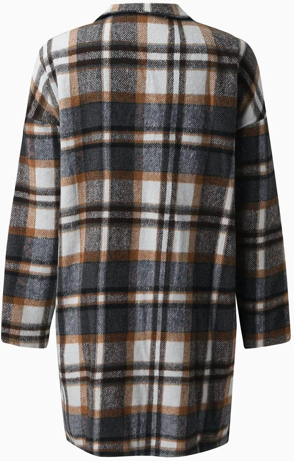 Long Jacket for Women Long Sleeve V Neck Button Up Lapel Tartan Trench Coat with Pocket Autumn Casual Duster Coat Button Down