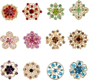 Lot 12pc Small Size Rhinestone Crystal Flower Brooches Pins Set DIY Wedding bridal Bouquet Women Broaches