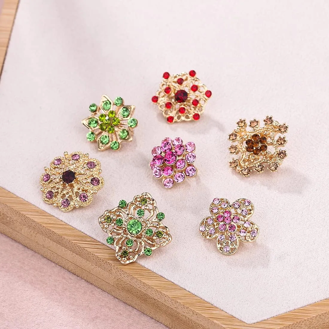 Lot 12pc Small Size Rhinestone Crystal Flower Brooches Pins Set DIY Wedding bridal Bouquet Women Broaches