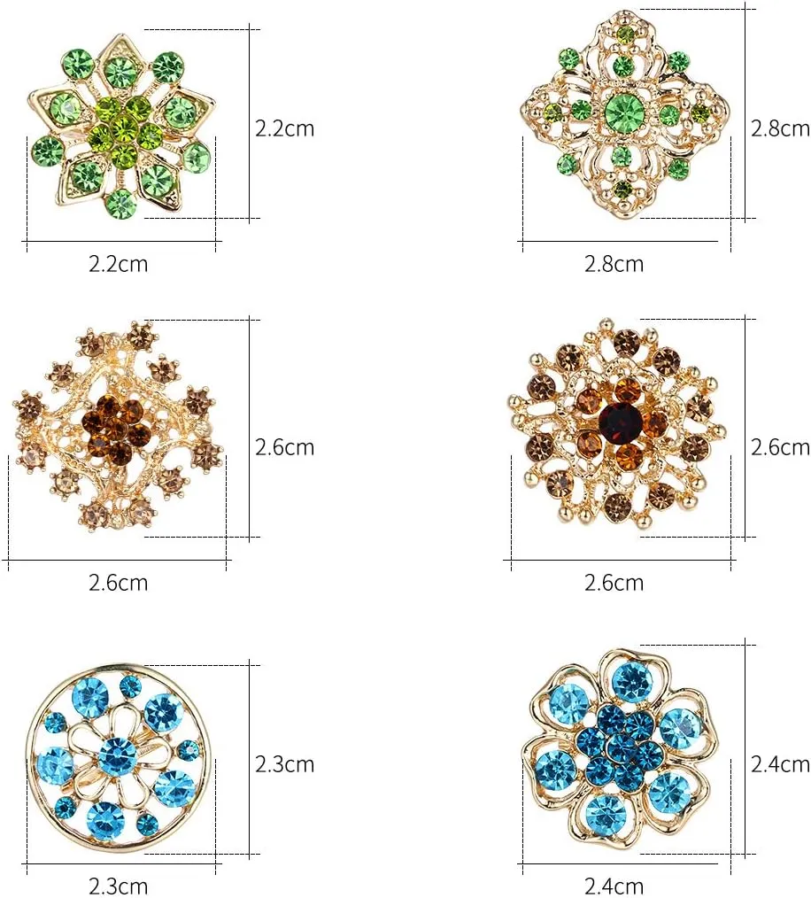 Lot 12pc Small Size Rhinestone Crystal Flower Brooches Pins Set DIY Wedding bridal Bouquet Women Broaches
