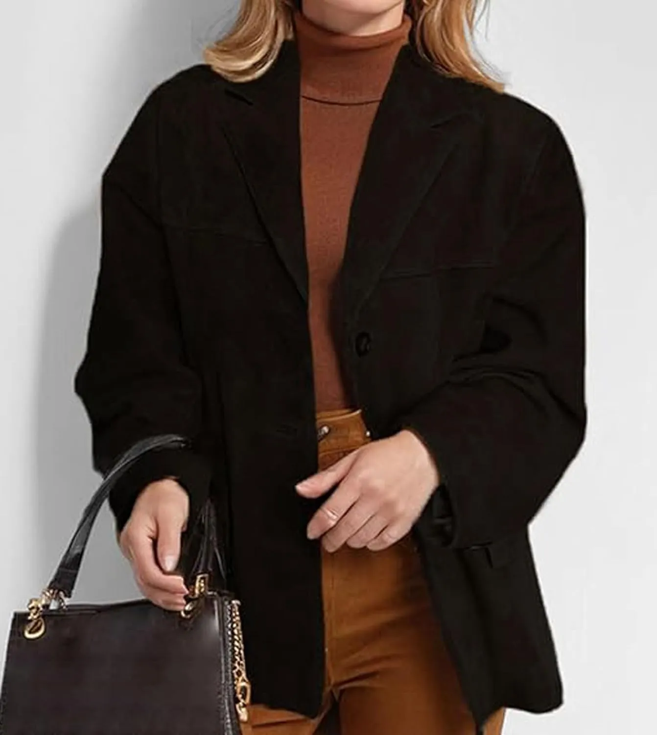 loveimgs Women Faux Suede Jacket Y2k Vintage Oversized Leather Blazer Jacket Aesthetic Moto Barn Jacket Trench Coat