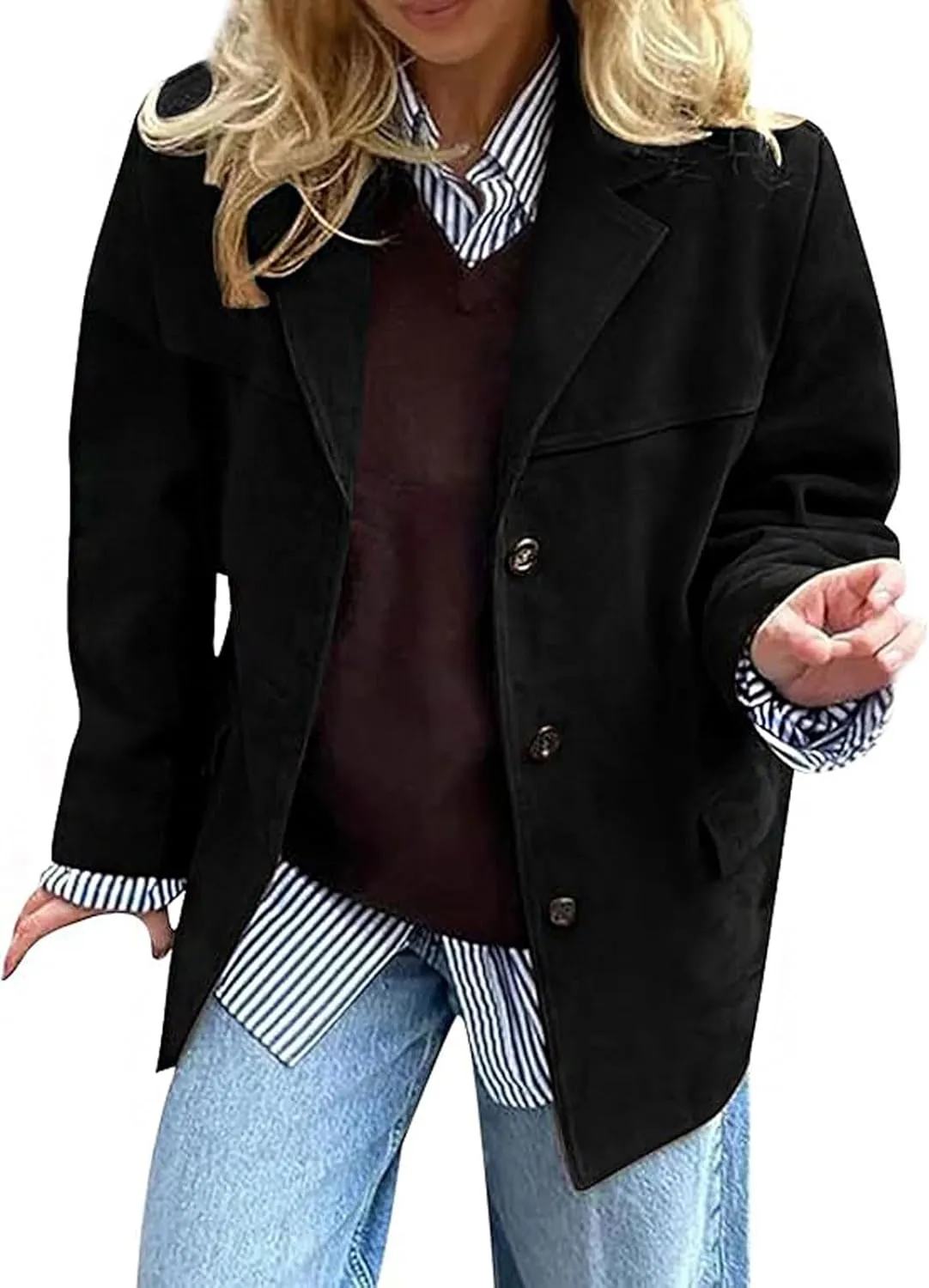 loveimgs Women Faux Suede Jacket Y2k Vintage Oversized Leather Blazer Jacket Aesthetic Moto Barn Jacket Trench Coat