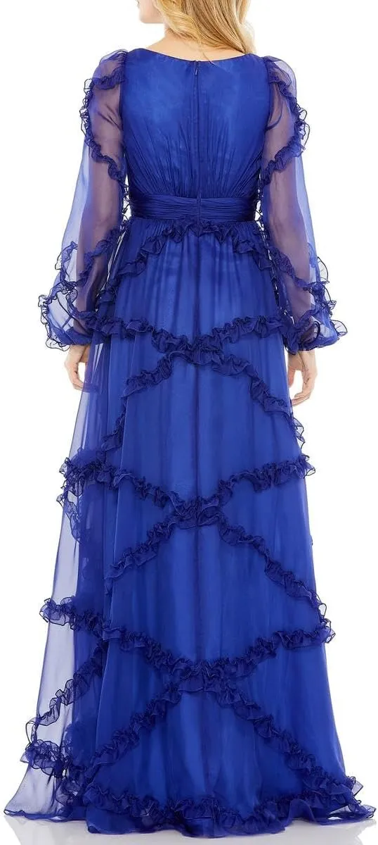 Mac Duggal Womens Ruffled Chiffon Evening Dress