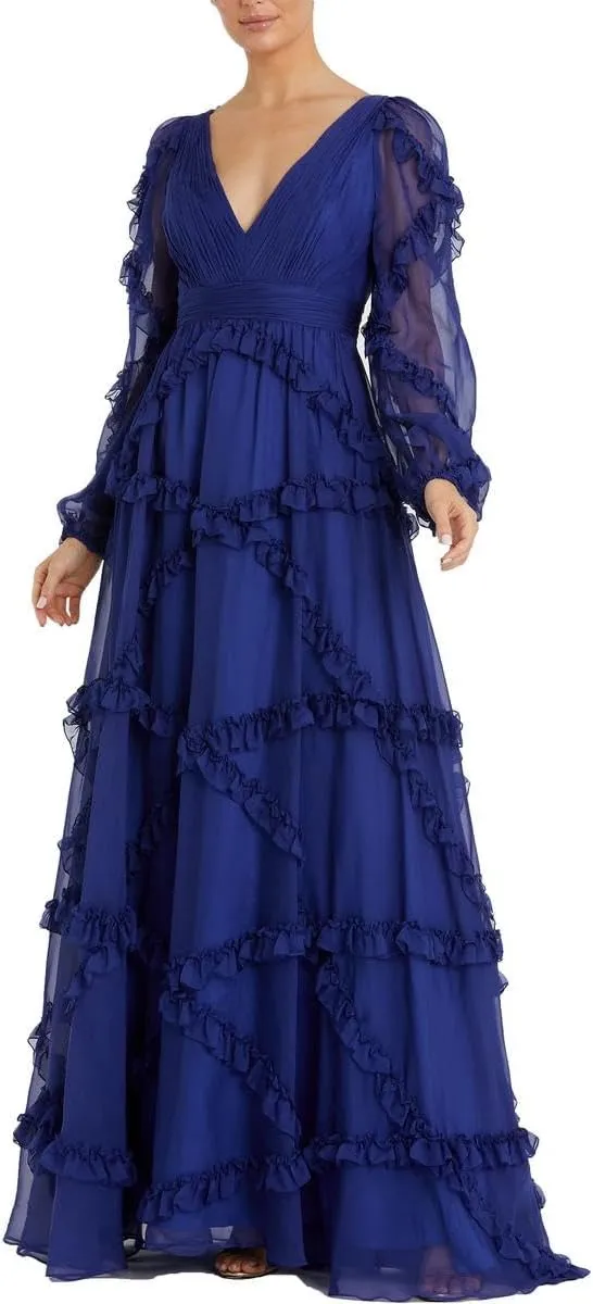 Mac Duggal Womens Ruffled Chiffon Evening Dress