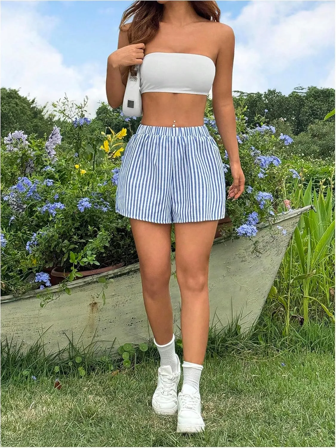 MakeMeChic Women's 3 Pack Plaid Boxer Shorts Y2k Elastic High Waist Lounge Gingham Shorts