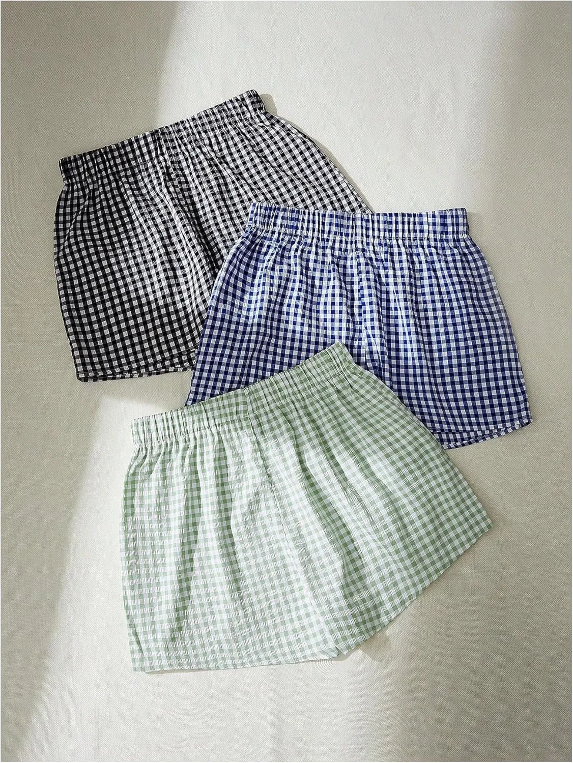 MakeMeChic Women's 3 Pack Plaid Boxer Shorts Y2k Elastic High Waist Lounge Gingham Shorts