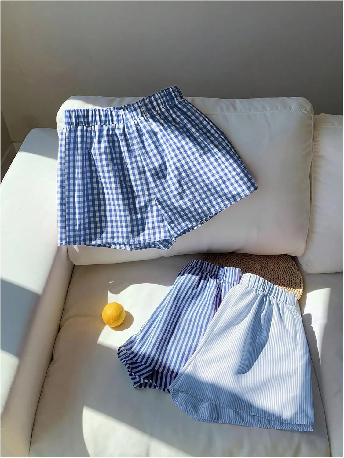 MakeMeChic Women's 3 Pack Plaid Boxer Shorts Y2k Elastic High Waist Lounge Gingham Shorts
