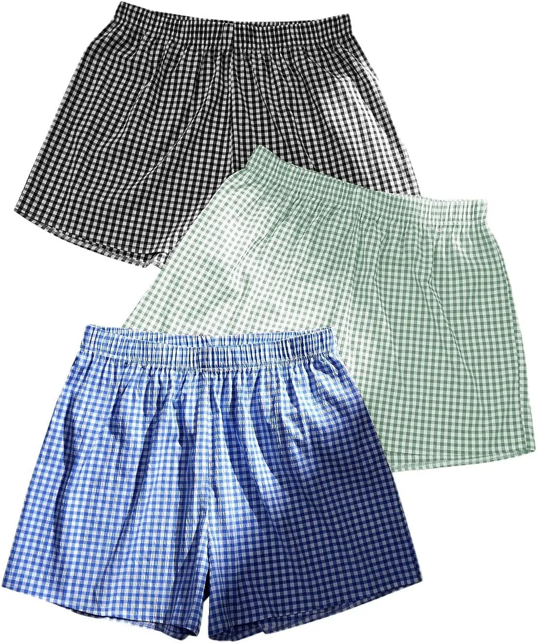 MakeMeChic Women's 3 Pack Plaid Boxer Shorts Y2k Elastic High Waist Lounge Gingham Shorts