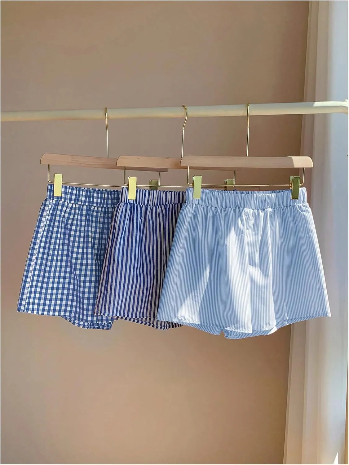 MakeMeChic Women's 3 Pack Plaid Boxer Shorts Y2k Elastic High Waist Lounge Gingham Shorts