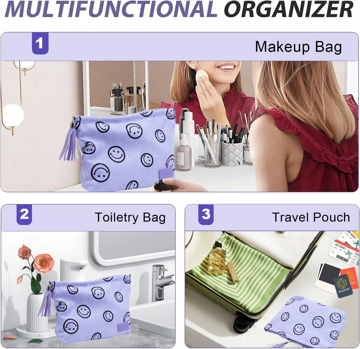Makeup Bag Small Cosmetic Pouch: Cosmetic Bag for Purse - Cute Make up Bags with Tassel - Gifts for Teen Girl (02-Purple)
