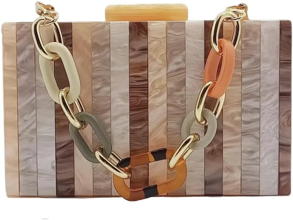 Marbling Box Crossbody Handbag Prom Party Wedding for Lady Women's Acrylic Evening Square Shoulder Clutch Purse