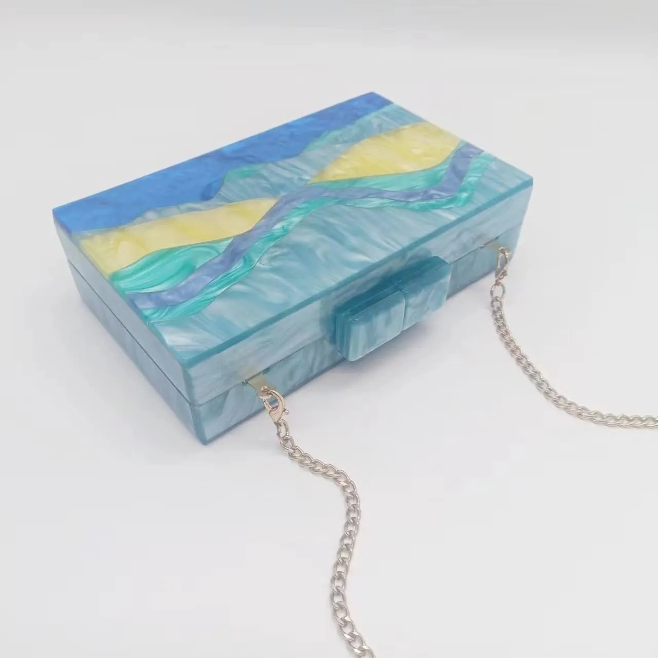 Marbling Box Crossbody Handbag Prom Party Wedding for Lady Women's Acrylic Evening Square Shoulder Clutch Purse