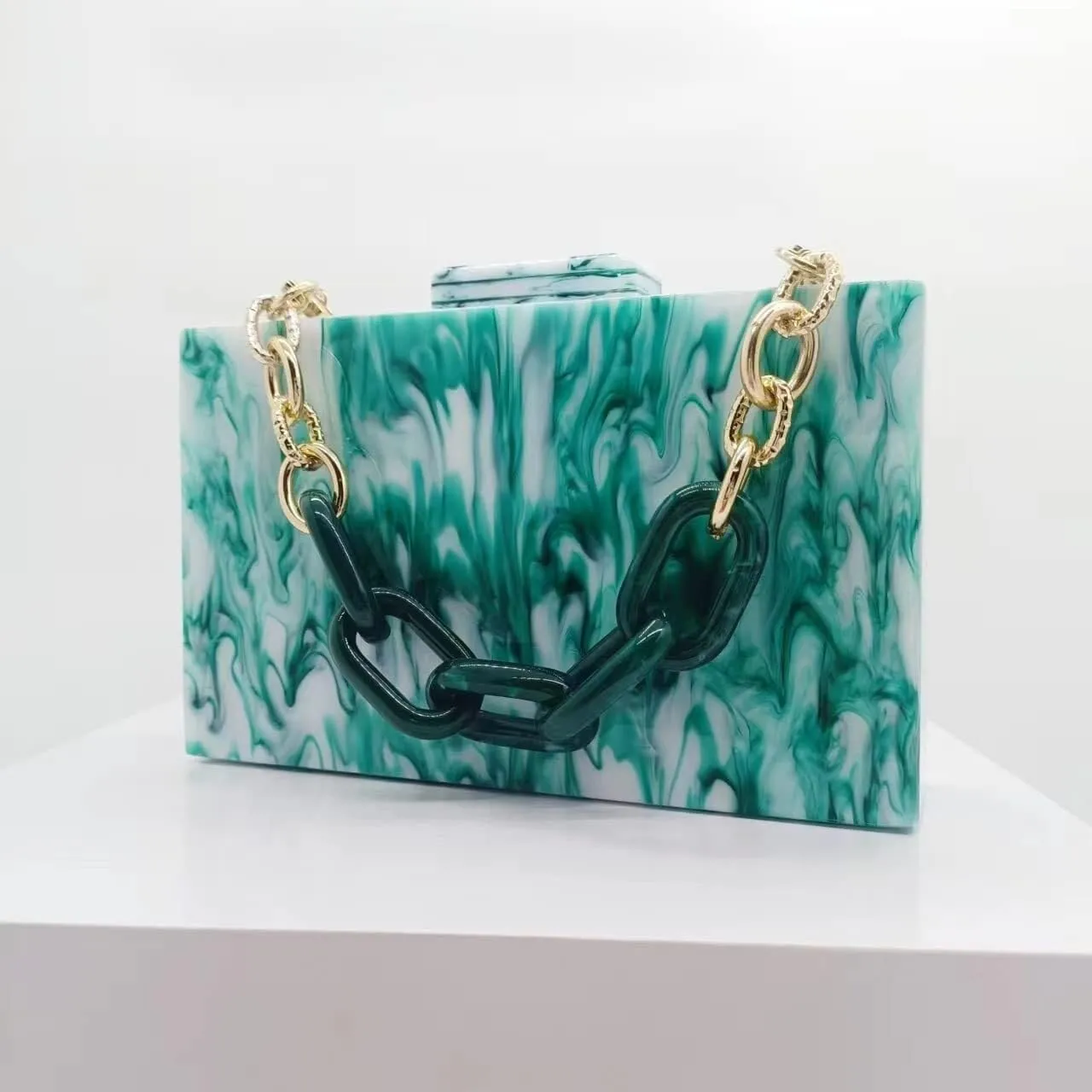 Marbling Box Crossbody Handbag Prom Party Wedding for Lady Women's Acrylic Evening Square Shoulder Clutch Purse
