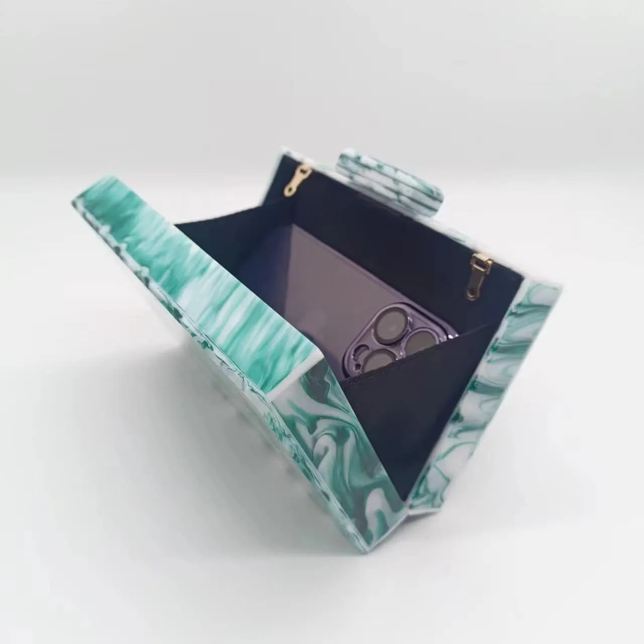 Marbling Box Crossbody Handbag Prom Party Wedding for Lady Women's Acrylic Evening Square Shoulder Clutch Purse