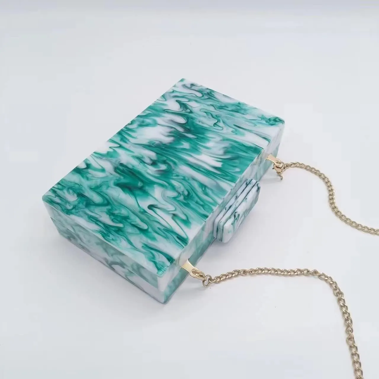 Marbling Box Crossbody Handbag Prom Party Wedding for Lady Women's Acrylic Evening Square Shoulder Clutch Purse