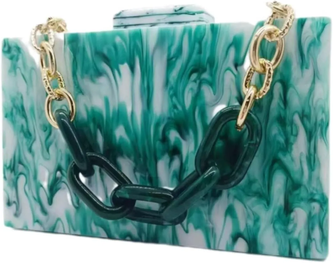 Marbling Box Crossbody Handbag Prom Party Wedding for Lady Women's Acrylic Evening Square Shoulder Clutch Purse