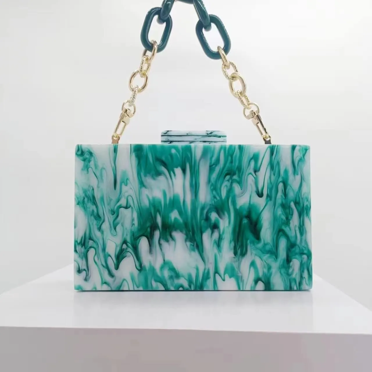 Marbling Box Crossbody Handbag Prom Party Wedding for Lady Women's Acrylic Evening Square Shoulder Clutch Purse