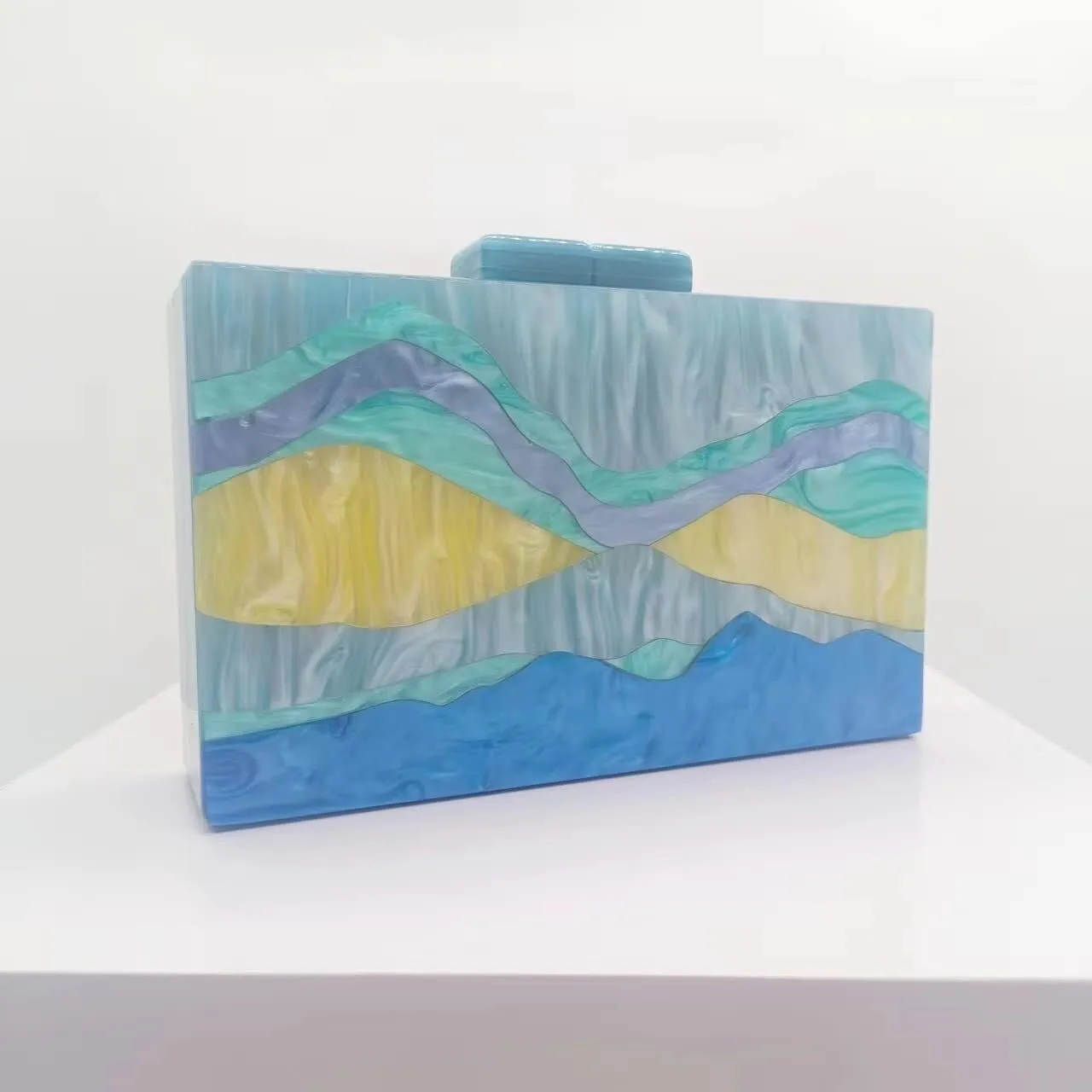 Marbling Box Crossbody Handbag Prom Party Wedding for Lady Women's Acrylic Evening Square Shoulder Clutch Purse