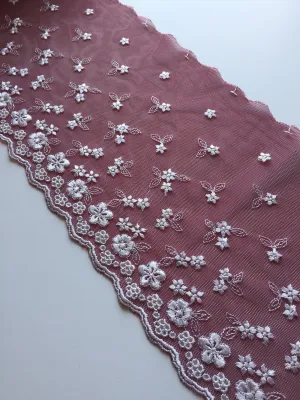 Maroon & White 7" Wide Embroidered Lace Trim