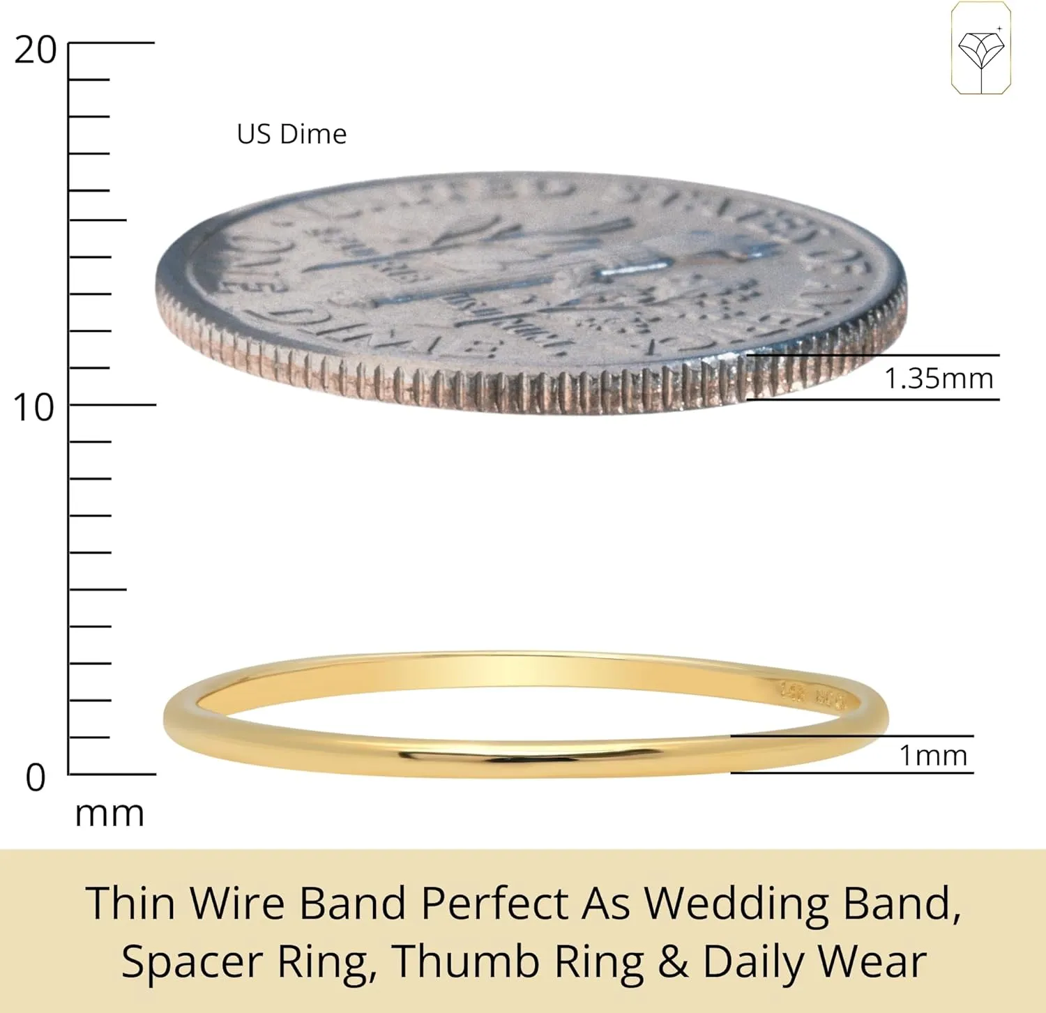 MAX   STONE 1MM Thin 14k Gold Wedding Band Ring for Women Dainty Stacking Ring in Rose White or Yellow Gold Hypoallergenic Anti Tarnish Spacer Ring Sizes 4.5 to 10