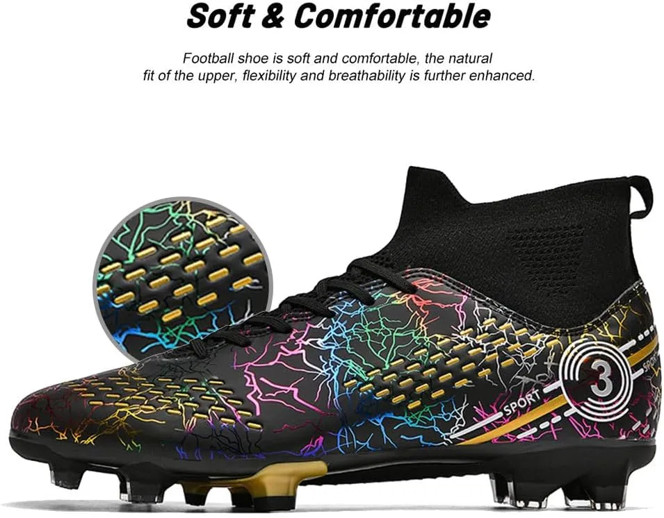 Maylrvjv Men's High Top Soccer Cleats Boys Football Boots Breathble Shock Absorbing Multi-Ground Competition Training Futsal Sneakers