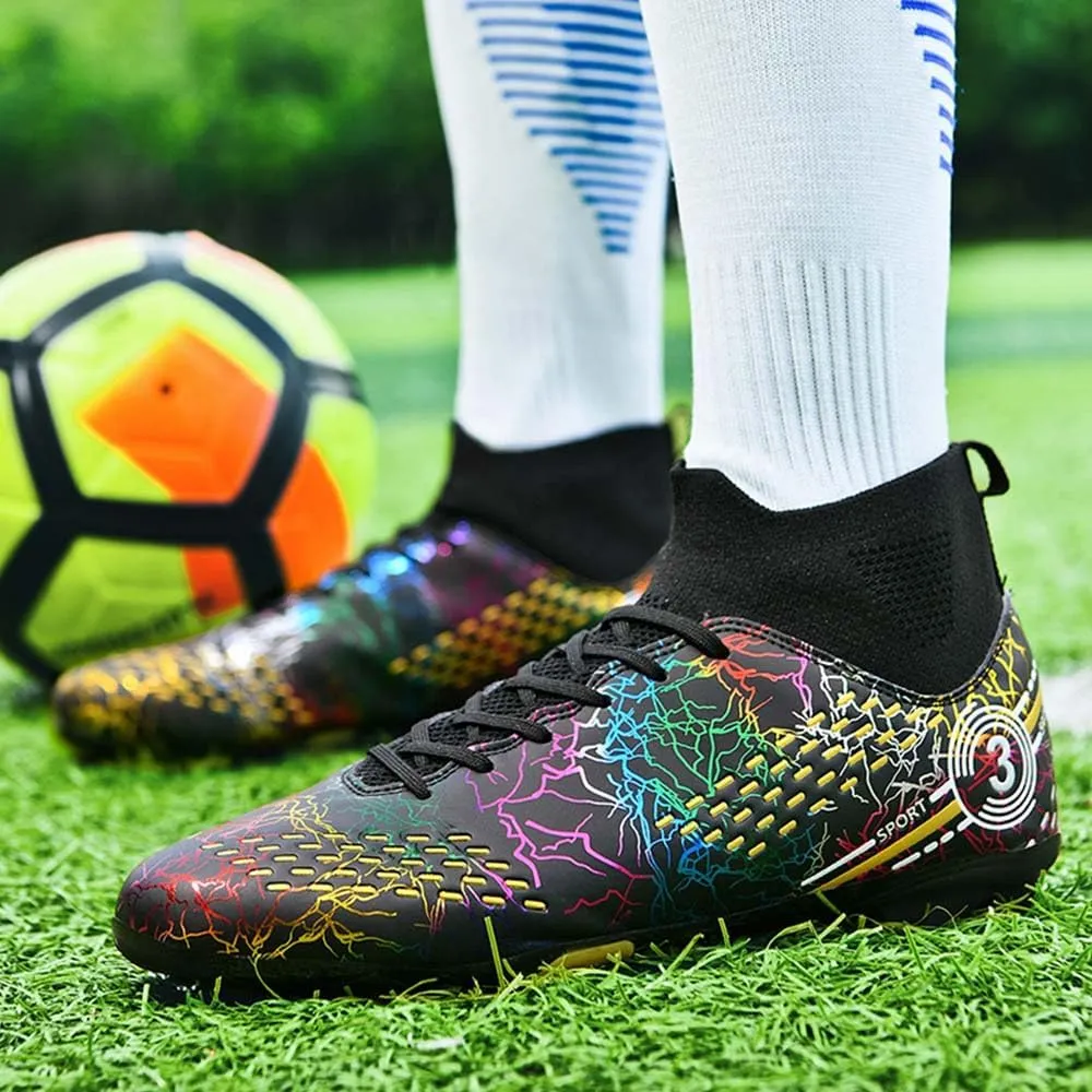 Maylrvjv Men's High Top Soccer Cleats Boys Football Boots Breathble Shock Absorbing Multi-Ground Competition Training Futsal Sneakers