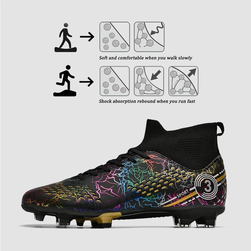 Maylrvjv Men's High Top Soccer Cleats Boys Football Boots Breathble Shock Absorbing Multi-Ground Competition Training Futsal Sneakers