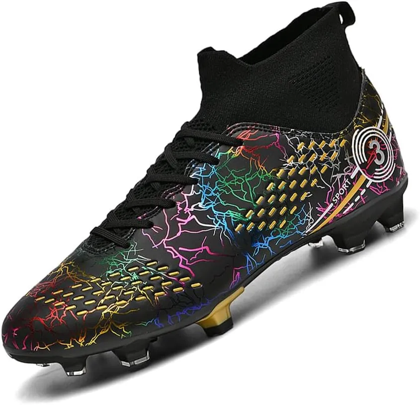 Maylrvjv Men's High Top Soccer Cleats Boys Football Boots Breathble Shock Absorbing Multi-Ground Competition Training Futsal Sneakers