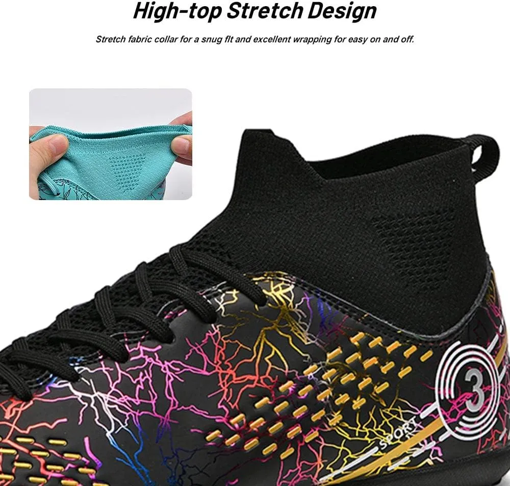 Maylrvjv Men's High Top Soccer Cleats Boys Football Boots Breathble Shock Absorbing Multi-Ground Competition Training Futsal Sneakers
