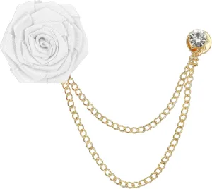 MECCANIXITY Bridegroom Brooches Rose Flower,Cloth Lapel Pin Handmade Fashion Gold Chain Boutonnieres with Tassel Chain/Suit Stud for Wedding Men' Suit Accessories