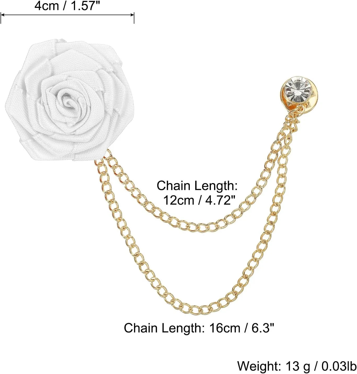 MECCANIXITY Bridegroom Brooches Rose Flower,Cloth Lapel Pin Handmade Fashion Gold Chain Boutonnieres with Tassel Chain/Suit Stud for Wedding Men' Suit Accessories