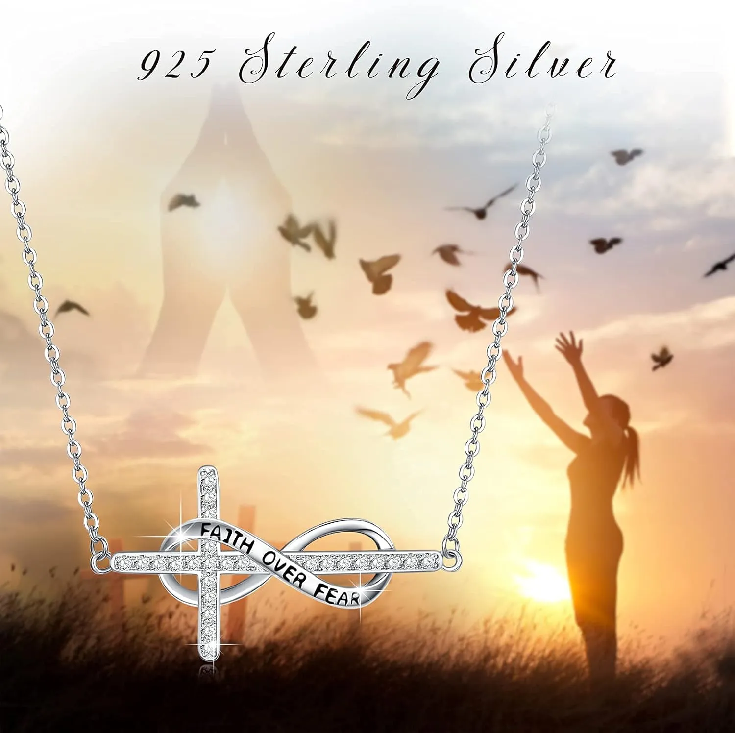MEDWISE Infinity Cross Necklace 925 Sterling Silver Cross Necklace Faith Hope Pendant Jewelry Gifts for Women Wife Girls