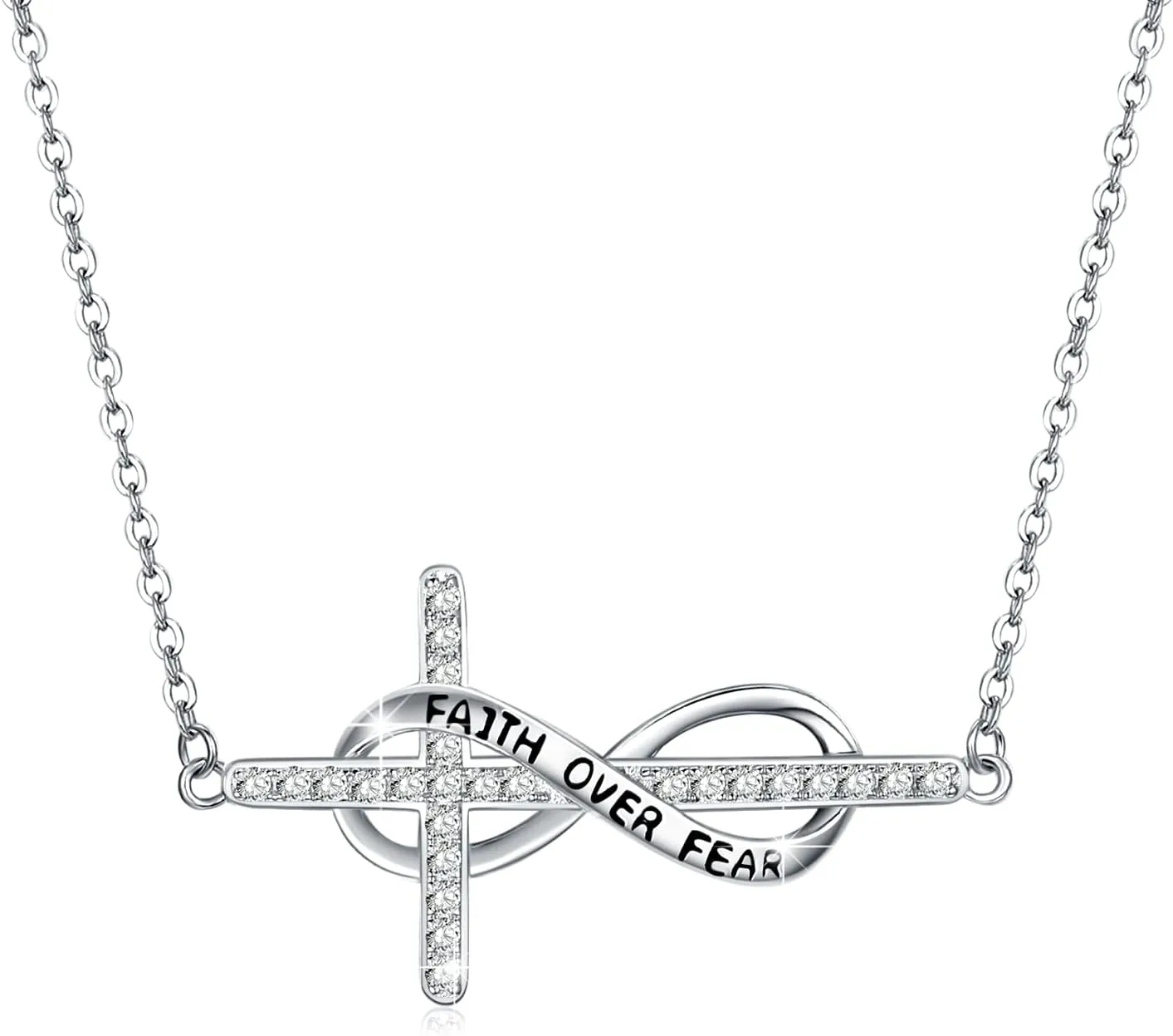 MEDWISE Infinity Cross Necklace 925 Sterling Silver Cross Necklace Faith Hope Pendant Jewelry Gifts for Women Wife Girls