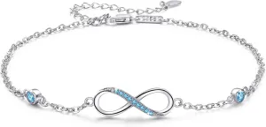 MEDWISE Womens Infinity Anklet Bracelet 925 Sterling Silver Endless Love Symbol Ankle Bracelet Adjustable Plus Size Large Bracelet Gifts for her Mothers Day Gifts