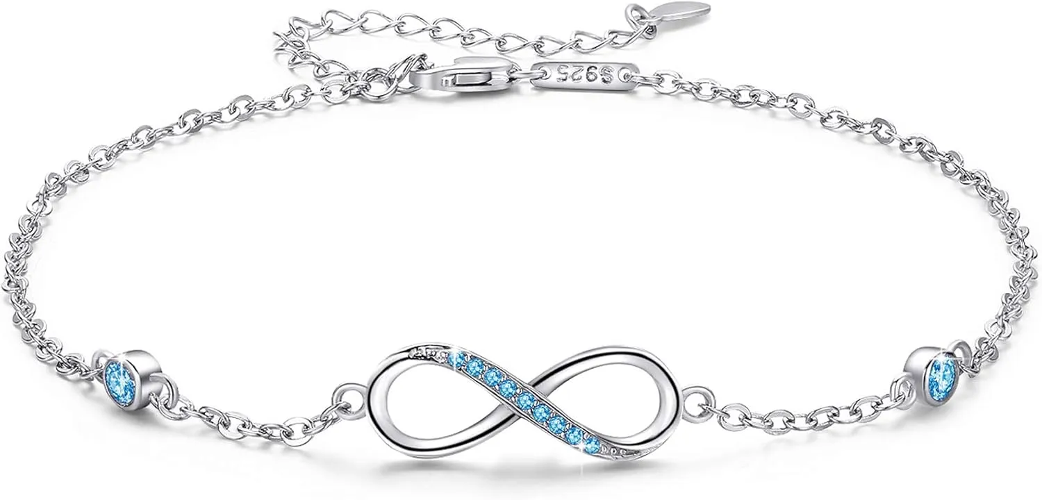 MEDWISE Womens Infinity Anklet Bracelet 925 Sterling Silver Endless Love Symbol Ankle Bracelet Adjustable Plus Size Large Bracelet Gifts for her Mothers Day Gifts