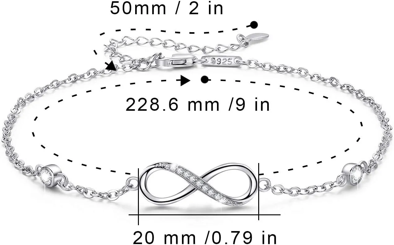 MEDWISE Womens Infinity Anklet Bracelet 925 Sterling Silver Endless Love Symbol Ankle Bracelet Adjustable Plus Size Large Bracelet Gifts for her Mothers Day Gifts