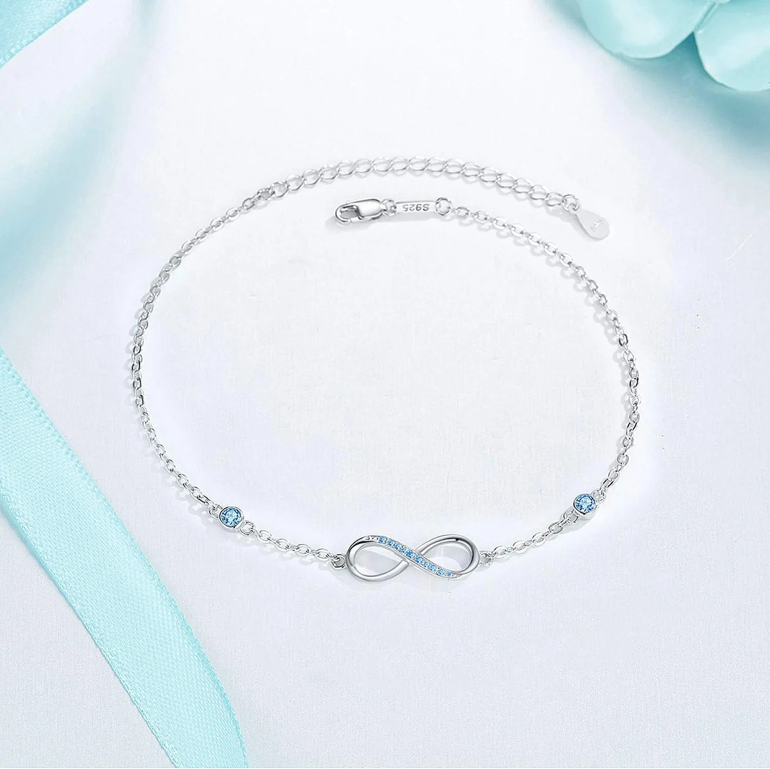 MEDWISE Womens Infinity Anklet Bracelet 925 Sterling Silver Endless Love Symbol Ankle Bracelet Adjustable Plus Size Large Bracelet Gifts for her Mothers Day Gifts