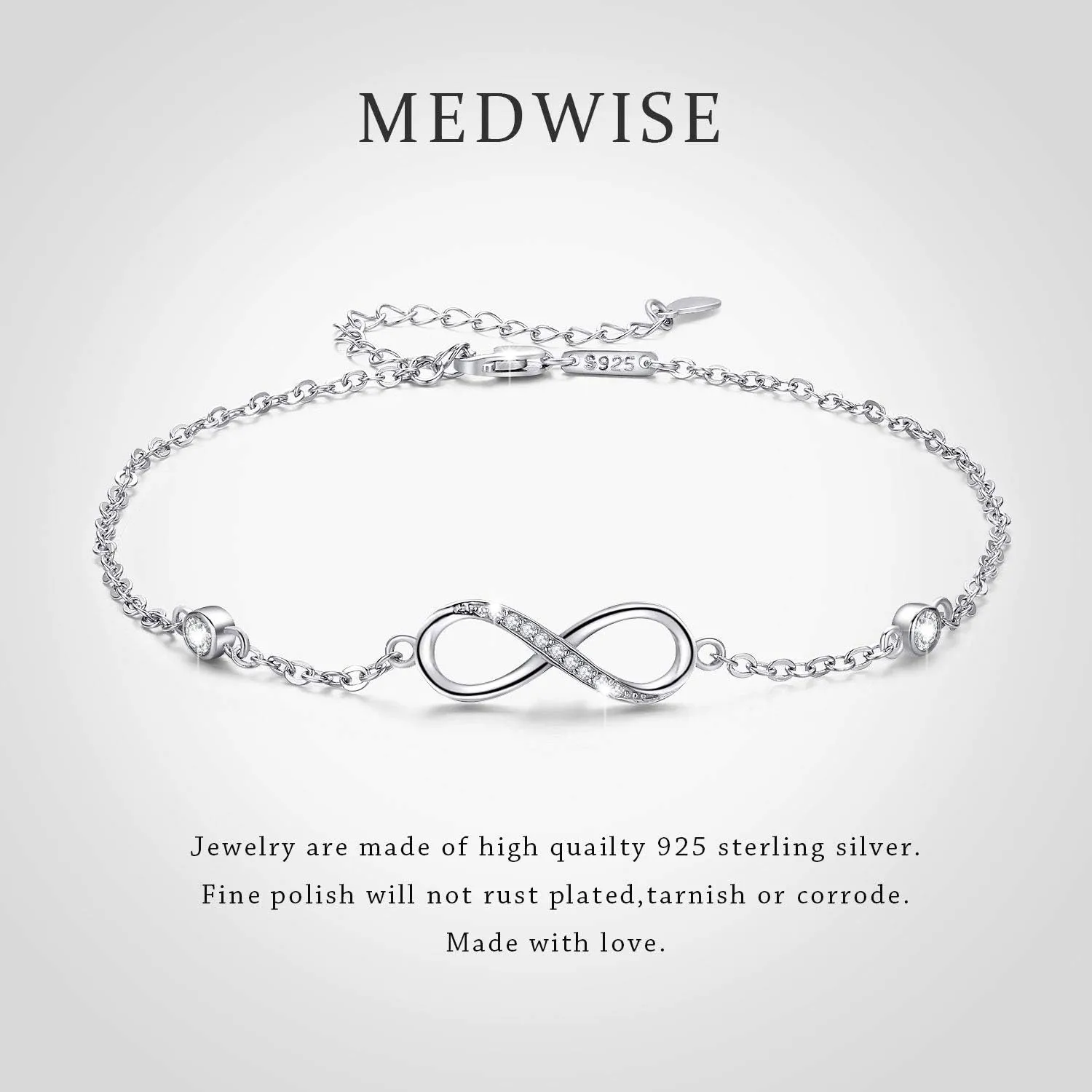 MEDWISE Womens Infinity Anklet Bracelet 925 Sterling Silver Endless Love Symbol Ankle Bracelet Adjustable Plus Size Large Bracelet Gifts for her Mothers Day Gifts