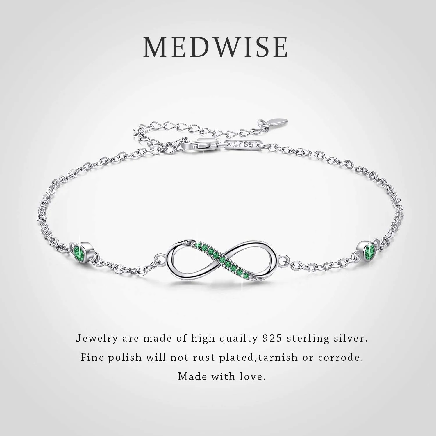 MEDWISE Womens Infinity Anklet Bracelet 925 Sterling Silver Endless Love Symbol Ankle Bracelet Adjustable Plus Size Large Bracelet Gifts for her Mothers Day Gifts