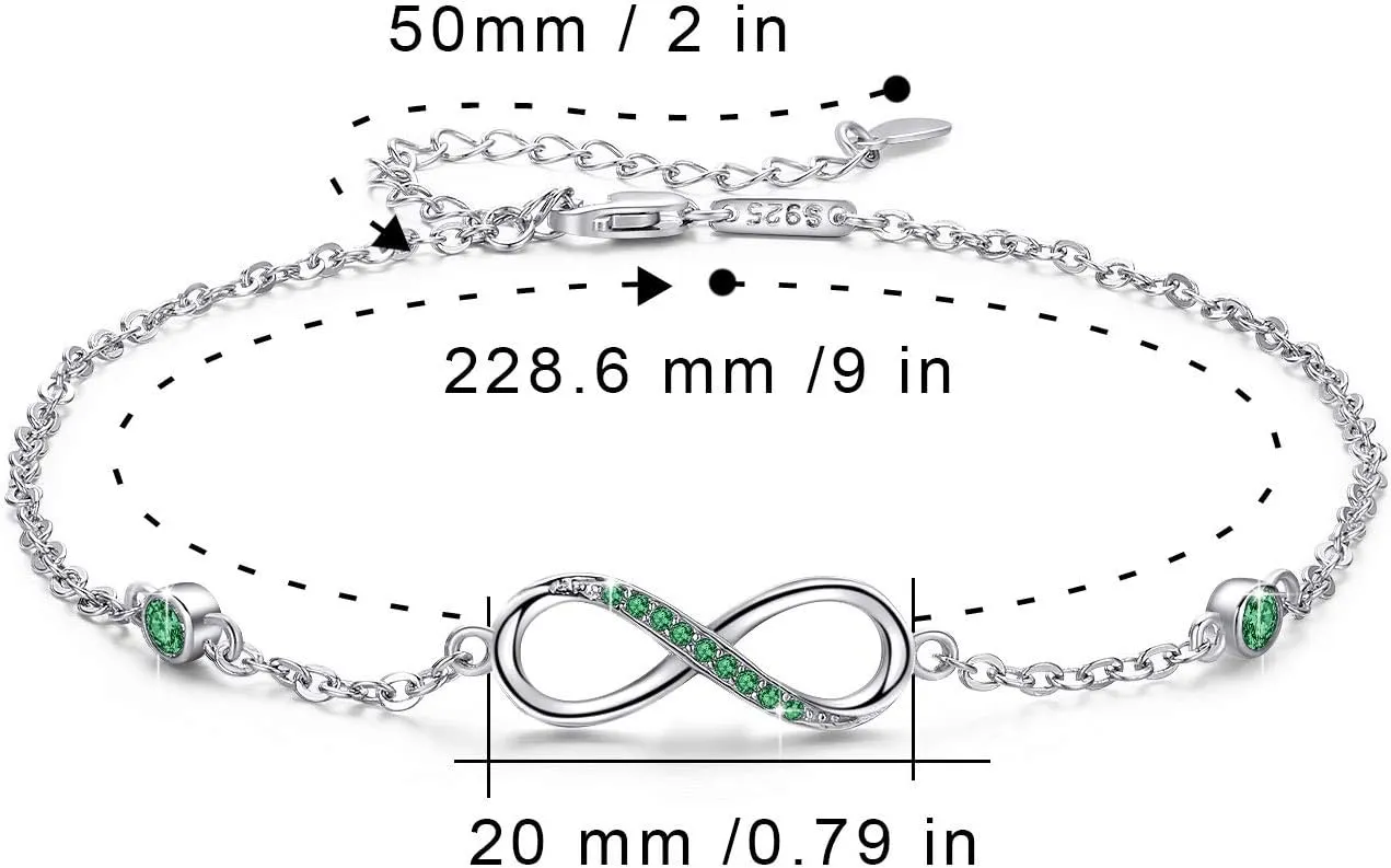MEDWISE Womens Infinity Anklet Bracelet 925 Sterling Silver Endless Love Symbol Ankle Bracelet Adjustable Plus Size Large Bracelet Gifts for her Mothers Day Gifts