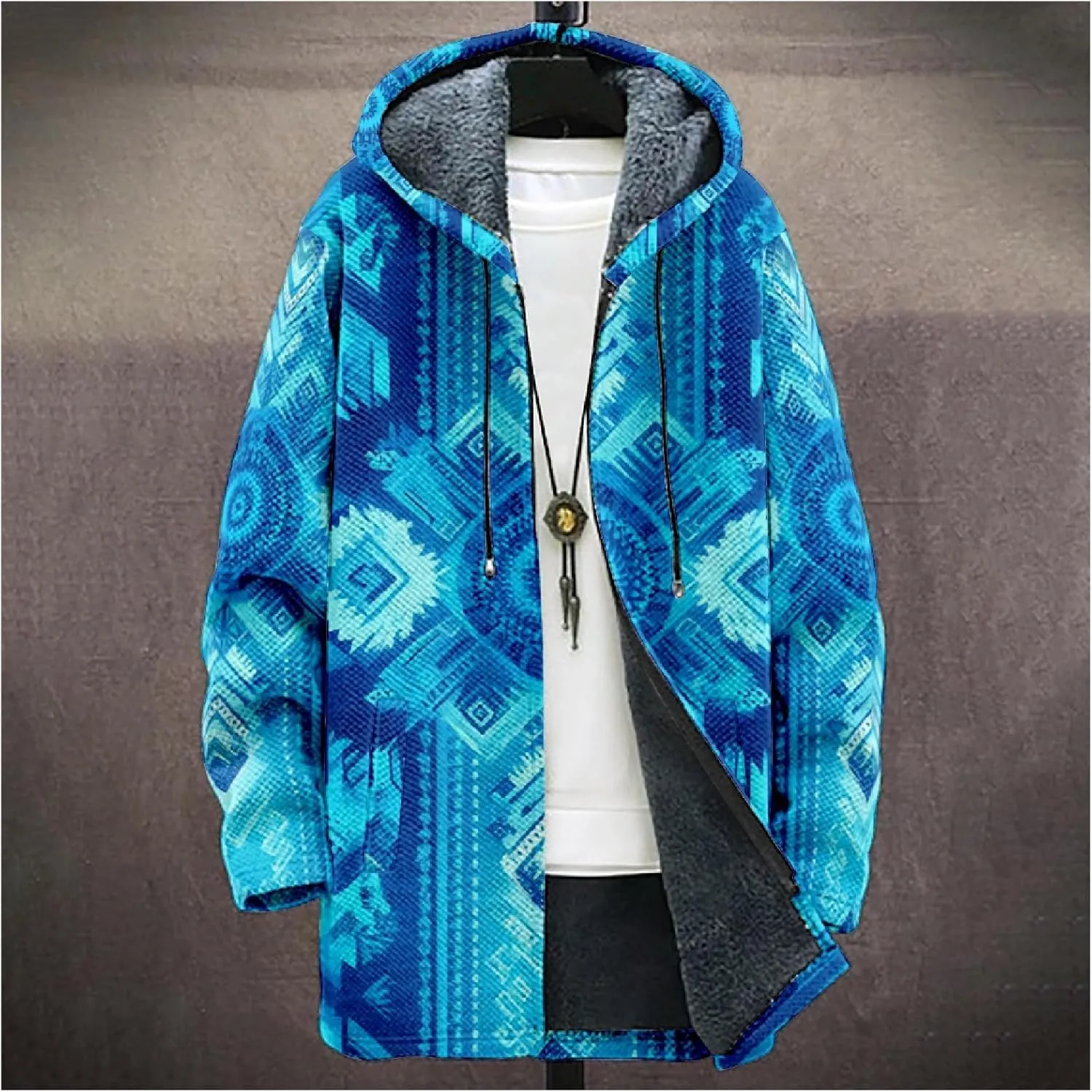 Mens Cardigan Sweater Vintage Western Aztec Print Graphic Hoodies Full Zip Sherpa Fleece Jackets Long Sleeve Coats