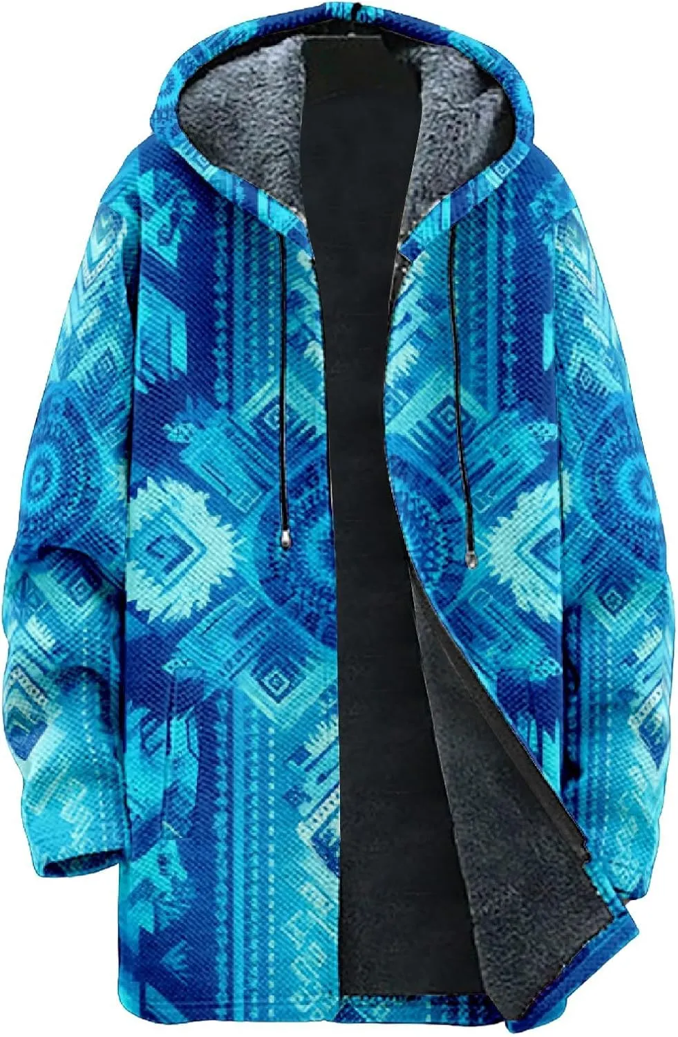 Mens Cardigan Sweater Vintage Western Aztec Print Graphic Hoodies Full Zip Sherpa Fleece Jackets Long Sleeve Coats