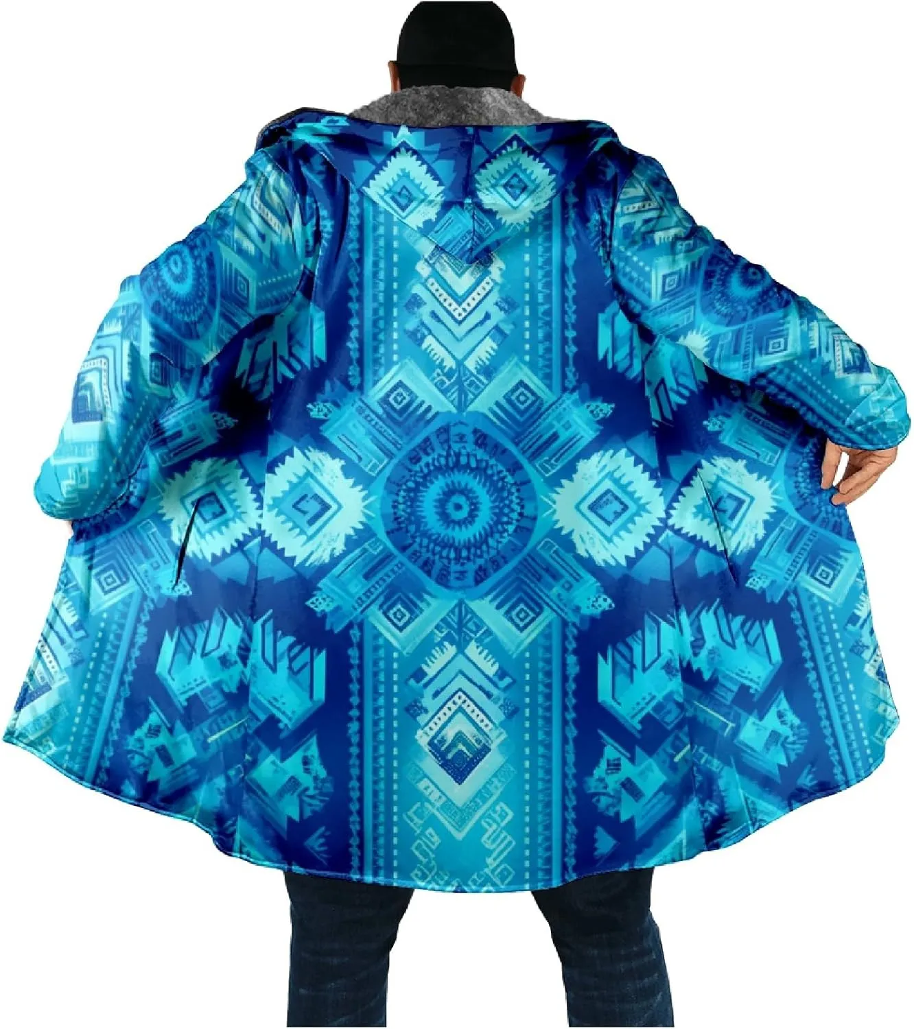 Mens Cardigan Sweater Vintage Western Aztec Print Graphic Hoodies Full Zip Sherpa Fleece Jackets Long Sleeve Coats