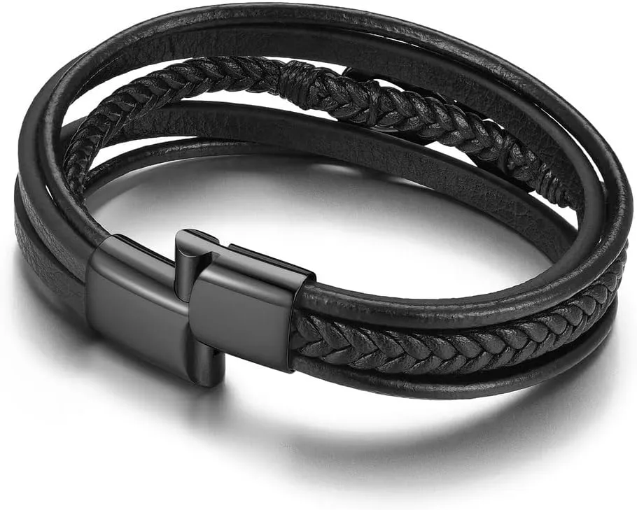 Men's Infinity Leather Bracelet with Stainless Steel Clasp Infinity Love Symbol Wristband Cuff Bangle Personality Bracelets